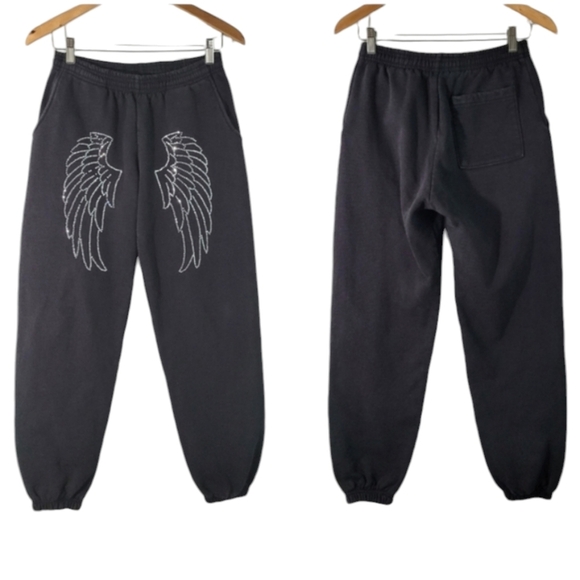 VTG 90's Women's Black Embellished Angel Wings Jogger Sz S Whimsygoth Streetwear - Picture 12 of 12